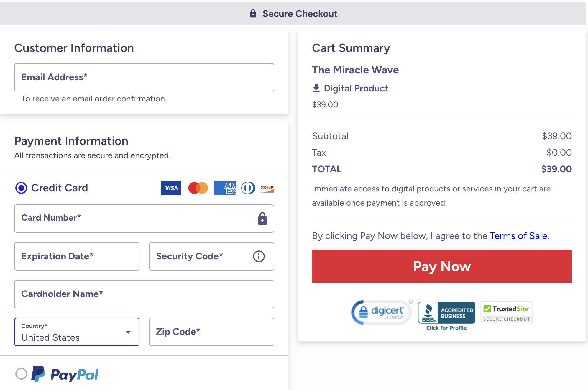 The Miracle Wave Checkout Page